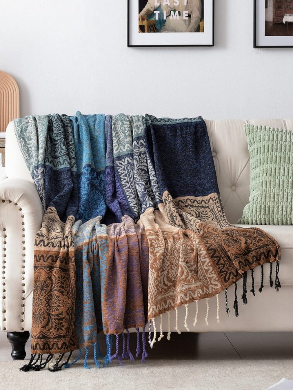 Boho Throw Blanket - Hippie Chenille Jacquard Bohemian Chair Couch Sofa and Bed